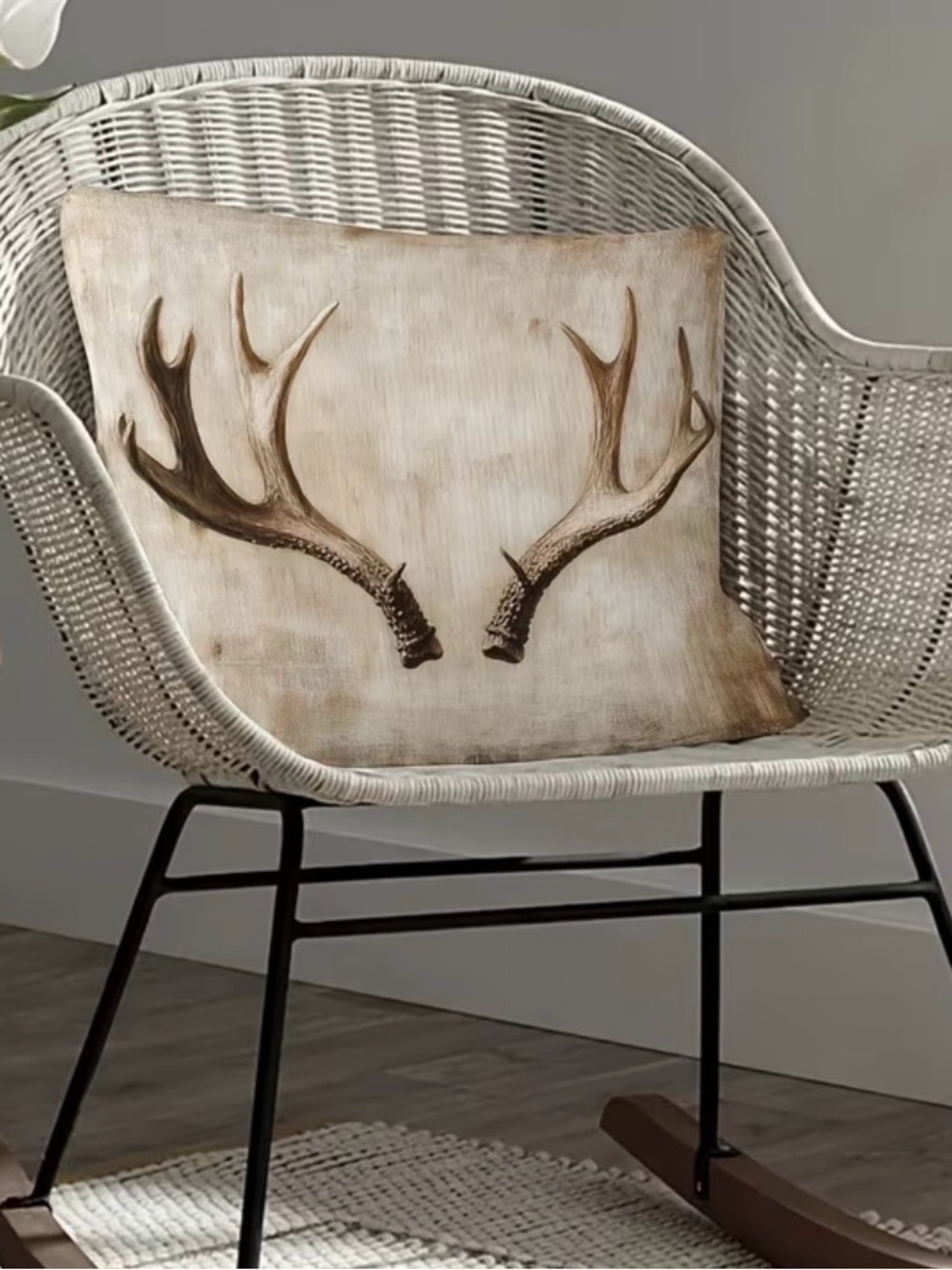 NEW Rustic Antler Decorative Throw Pillow - Beige